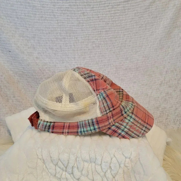 Fashion Plaid Mesh Army Cap Washington State Heart Love Peach Teal Beige OS - Picture 2 of 6